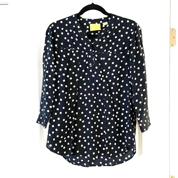 Maeve Black and white polka dot split neck blouse - Picture 2 of 7